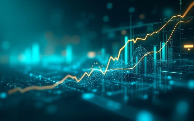 Abstract visualization of data analytics over graphs and charts, representing educational impact measurement.